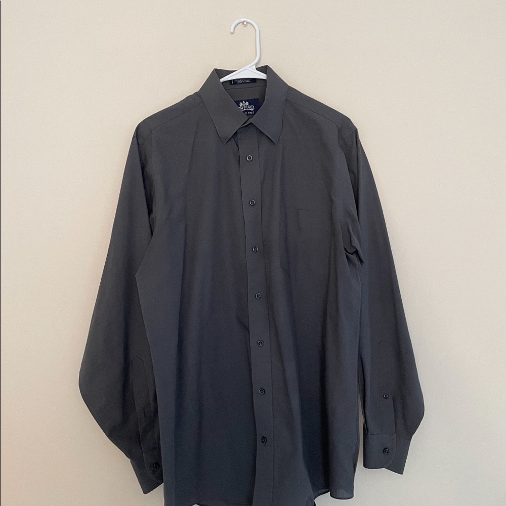 Stafford Wrinkle Free Collard Grey Button Down Mens Size L